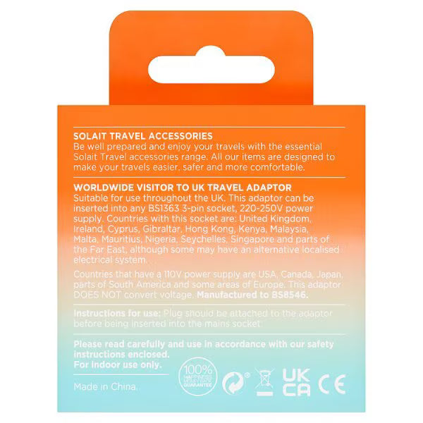 Solait Travel Adaptor Visitor to UK (British brand)