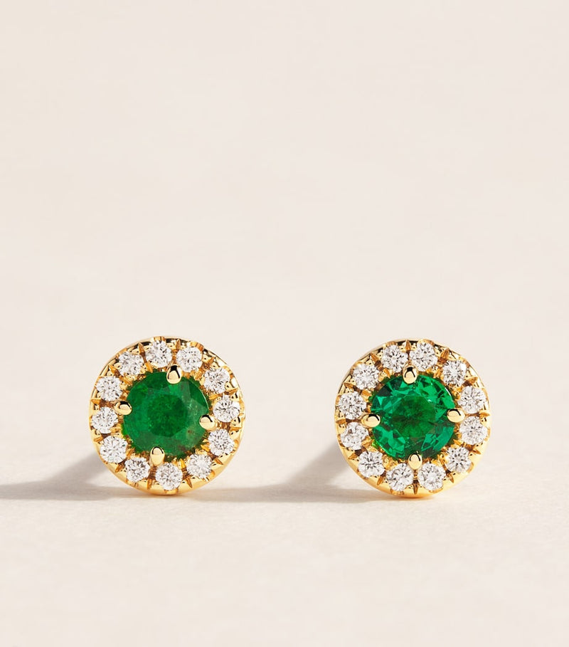 Suzanne Kalan mini stud earrings in yellow gold with diamonds and emerald - British product