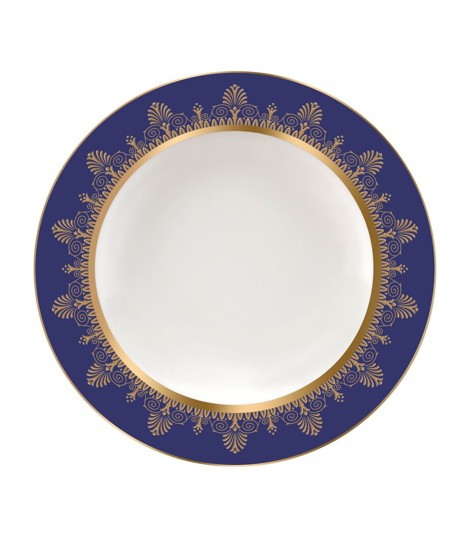 Wedgwood blue geometric print soup plate with gold band 23cm (British brand)