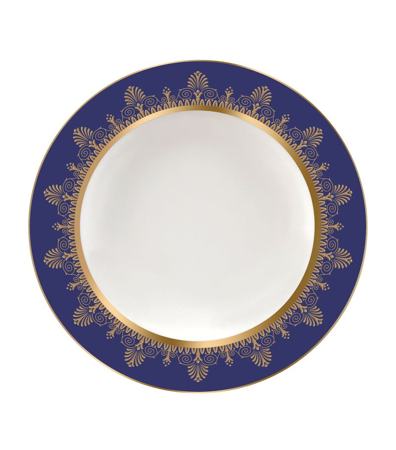 Wedgwood blue geometric print soup plate with gold band 23cm (British brand)