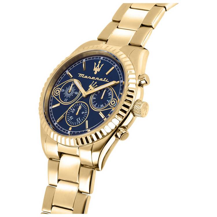 Maserati watch blue dial gold bracelet 43mm, UK version