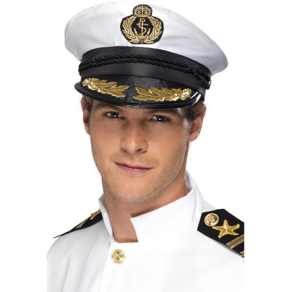 Smiffys captain cap white with golden detail - British product