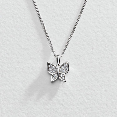 Argos Revere Sterling Silver Butterfly Pendant Necklace with Cubic Zirconia, 45.7cm- Buy online at McGrocer