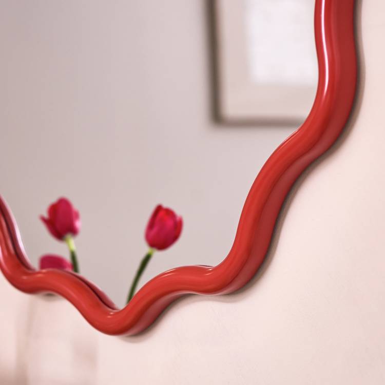 Habitat red coral wavy round wall mirror 72cm (British brand)