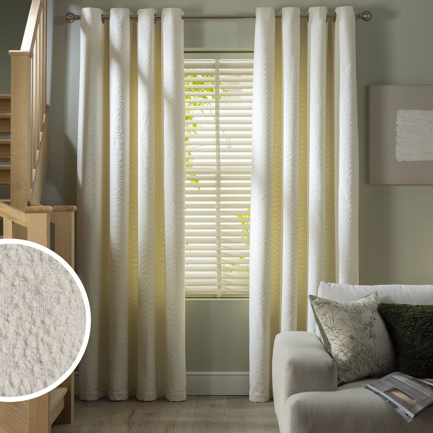 Habitat Boucle Blackout Eyelet Curtains - Cream - 168x229cm