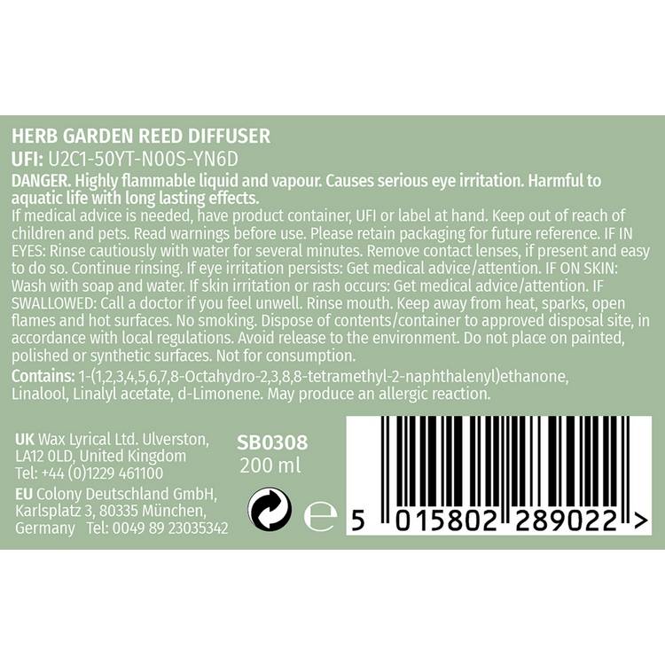 Wax Lyrical Herb Garden reed diffuser refill 200ml, imported from the UK