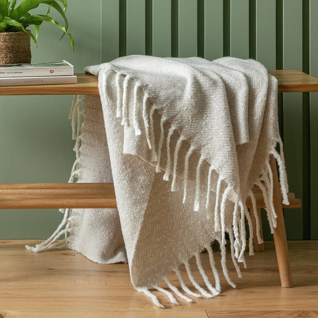 Habitat faux mohair stripe throw latte 125x150cm - British product