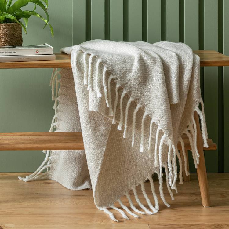 Habitat faux mohair stripe throw latte 125x150cm - British product
