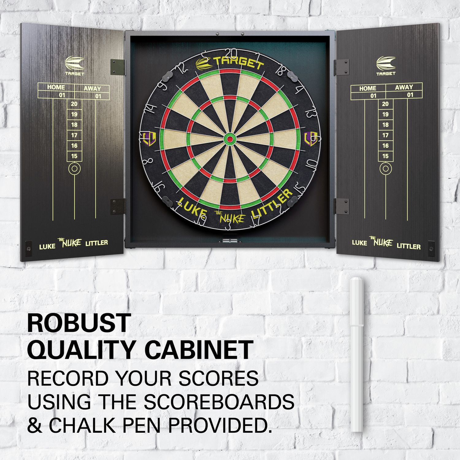 Target Luke Littler dartboard cabinet set with brass darts - British product