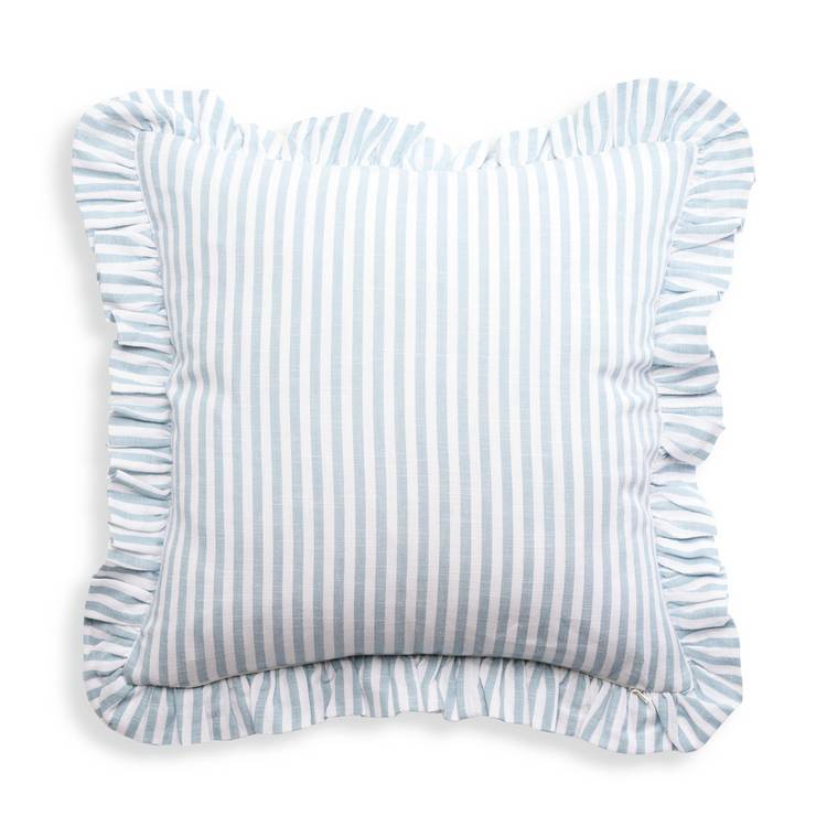 Habitat blue stripe ruffle cushion 43x43cm (British brand)