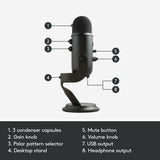 Blue Yeti USB streaming microphone black, UK version