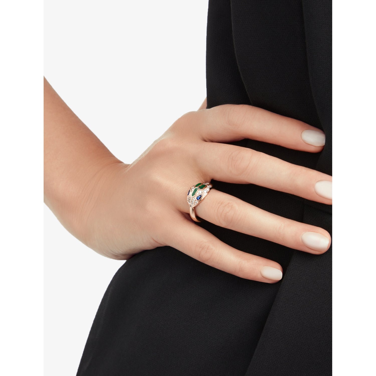 Bvlgari Serpenti ring 18ct rose gold malachite diamonds sapphires - British product