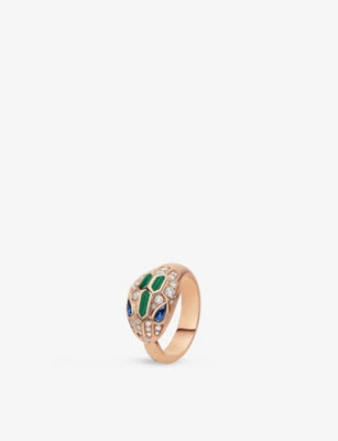 Bvlgari Serpenti ring 18ct rose gold malachite diamonds sapphires - British product