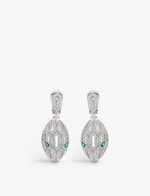 selfridges Bulgari Serpenti Seduttori 18ct White-Gold, Emerald and Diamond Earrings- Buy online at McGrocer