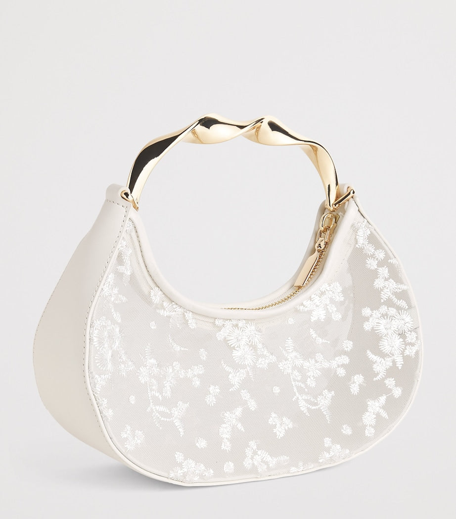 Sac pochette Nixi brodé en résille par Simkhai, importé du Royaume-Uni