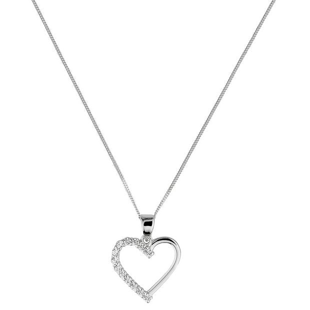 Revere 9ct white gold heart pendant necklace cubic zirconia - British product