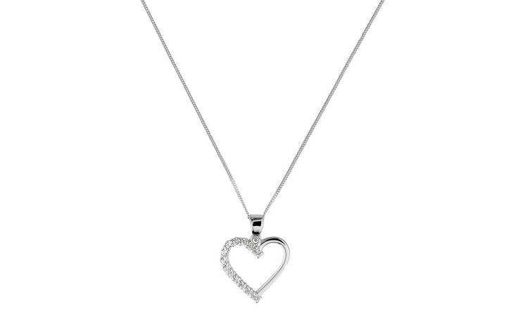 Revere 9ct white gold heart pendant necklace cubic zirconia - British product