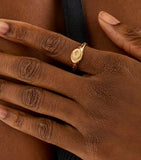 Astrid & Miyu gold-plated sterling silver signet ring with cubic zirconia celestial design - British product
