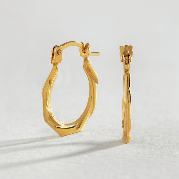 Revere 9ct gold hexagon creole hoop earrings, UK version