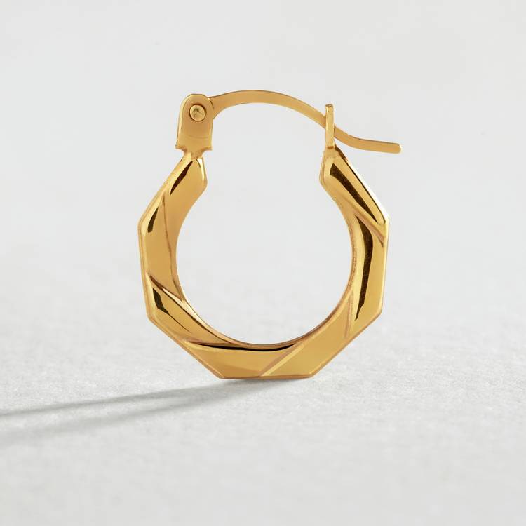 Revere 9ct gold hexagon creole hoop earrings, UK version