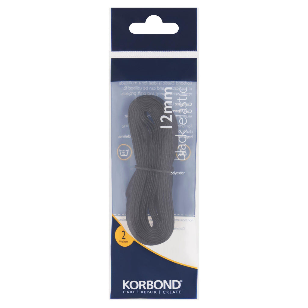 Korbond Care & Repair Polyester Elastic Black 12mm x 2m