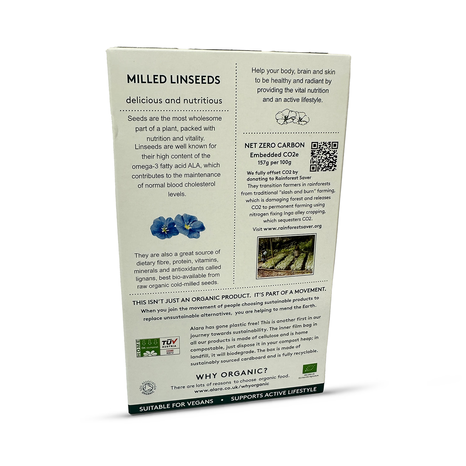 Alara raw organic milled linseeds 500g, UK version