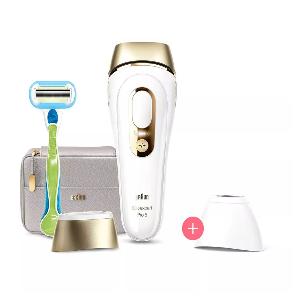 Braun IPL Silk-Expert Pro 5, At Home Hair Removal Device with Pouch, White/Gold, PL5124