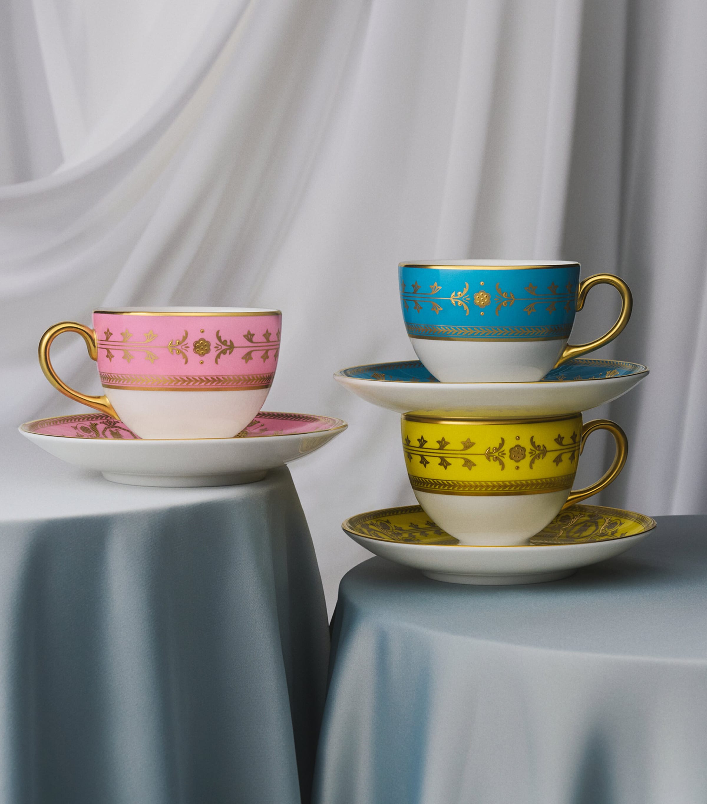 Wedgwood set of 2 bone china Bacchus teacups and saucers (British brand)