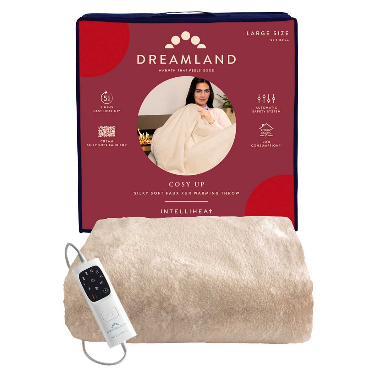 Dreamland Cosy Up Silky Soft Faux Fur Warming Throw - Cream 160X120 Cm GOODS Boots   