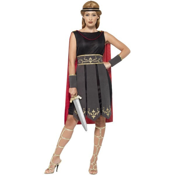 Smiffys Roman Warrior Costume black dress cape cuffs headband - British product