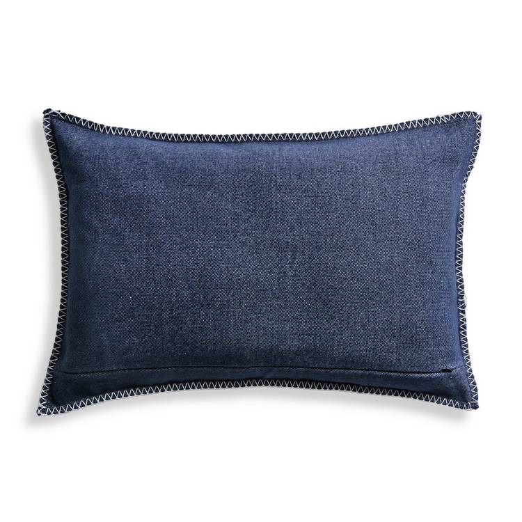 Habitat blue blanket stitch oblong cushion 40x60cm (British brand)