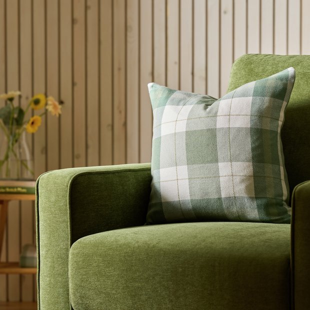 Argos Home woven check cushion in green 43x43cm - British product