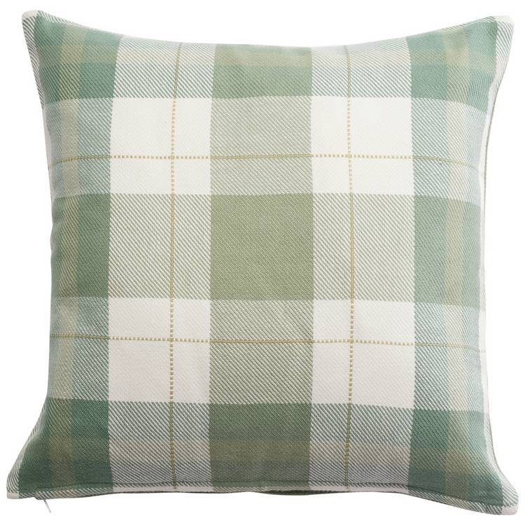 Argos Home woven check cushion in green 43x43cm - British product