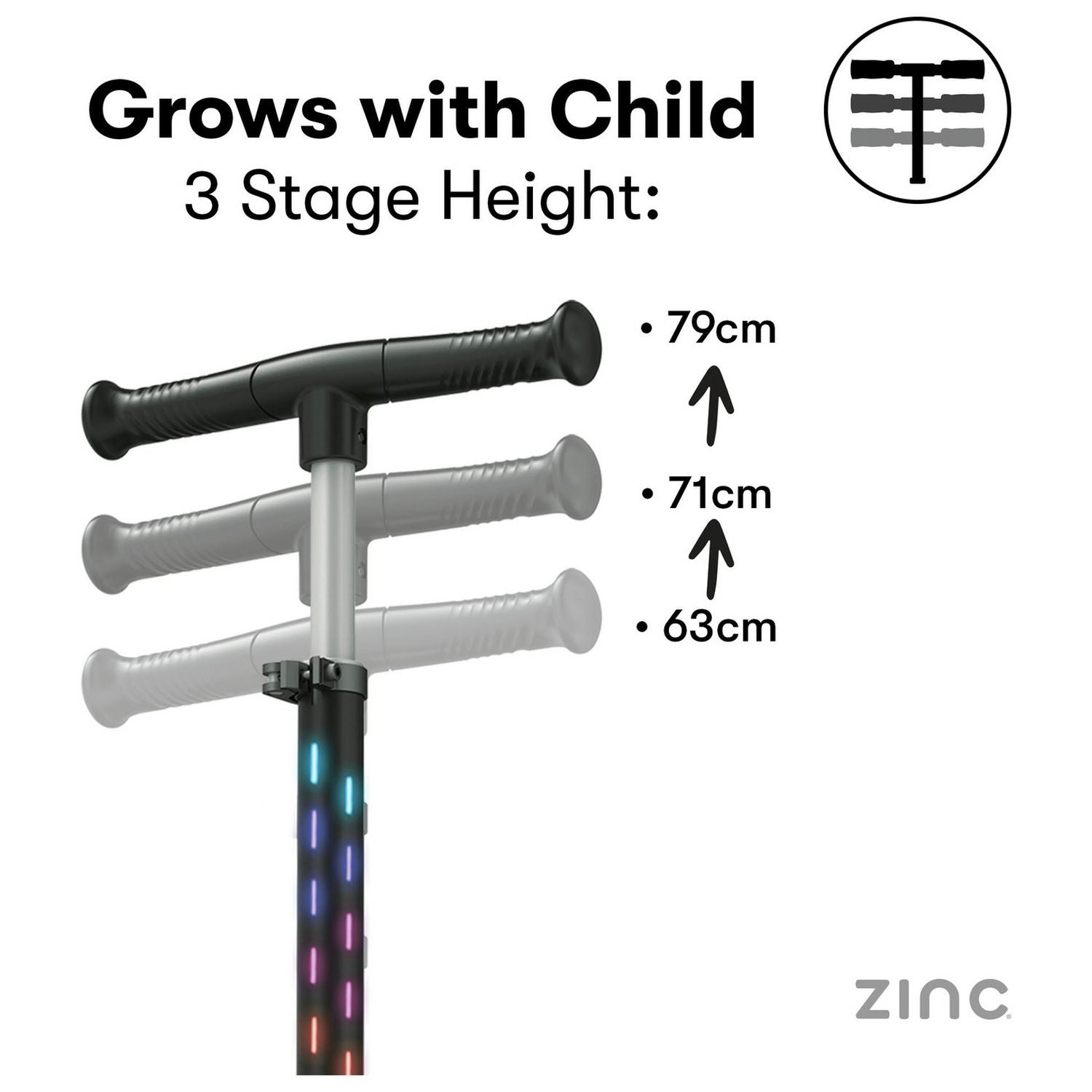 Zinc 3 wheel scooter for kids black adjustable height (British brand)