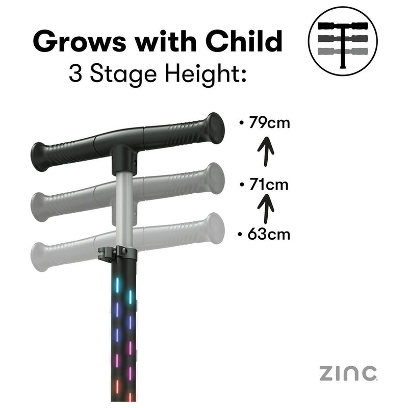 Zinc 3 wheel scooter for kids black adjustable height (British brand)