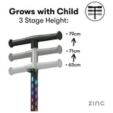 Zinc 3 wheel scooter for kids black adjustable height (British brand)
