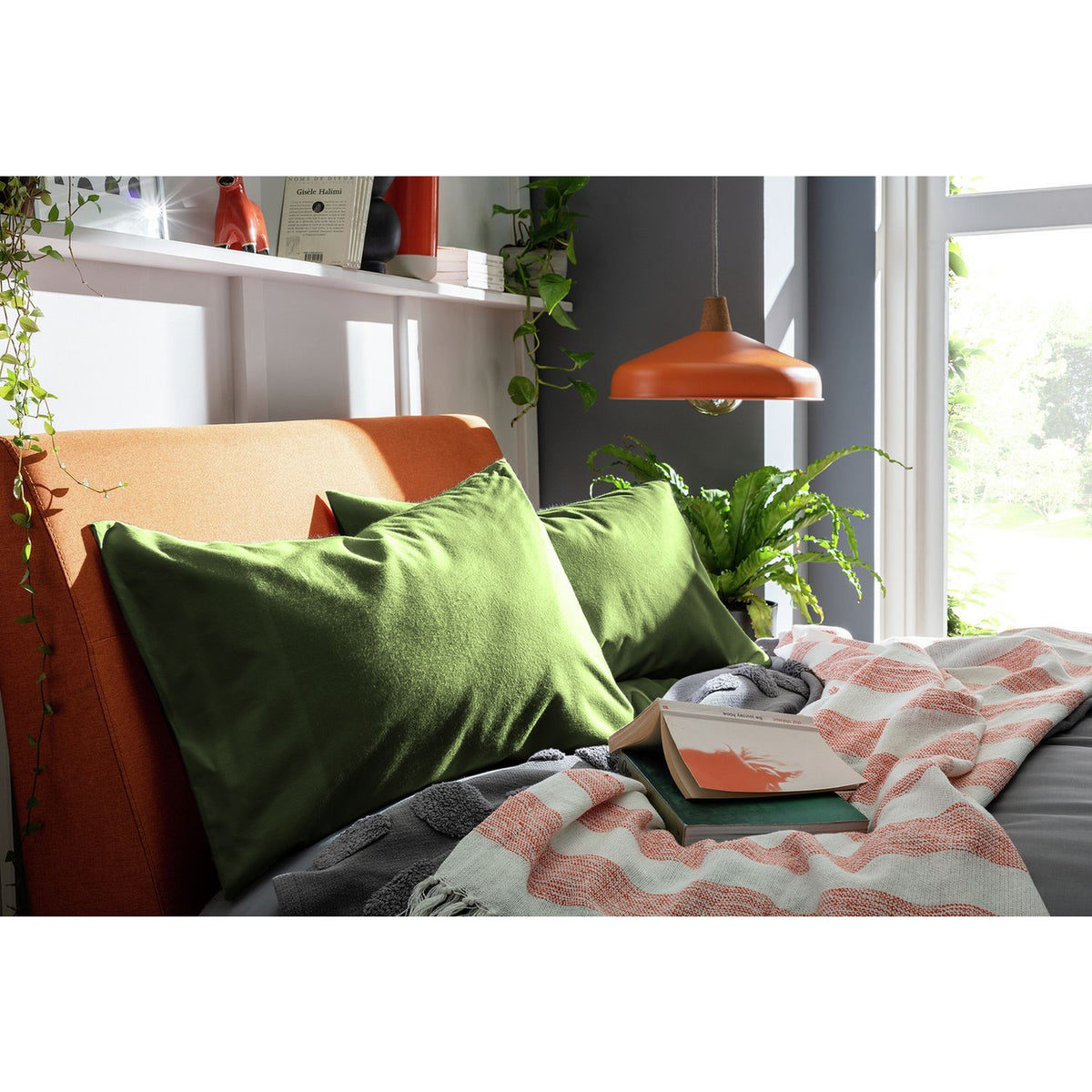 Habitat Cotton Brushed Standard Pillowcase Pair - Green