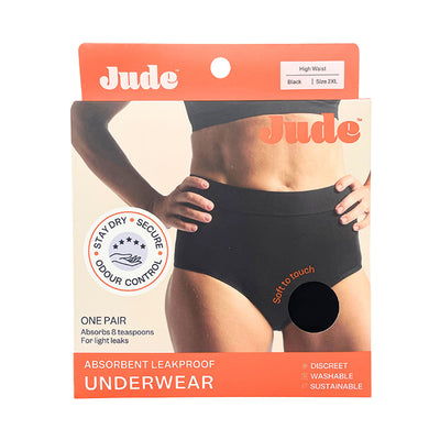 Jude Absorberende lekkasjesikkert undertøy Svart Høy Midje 2XL