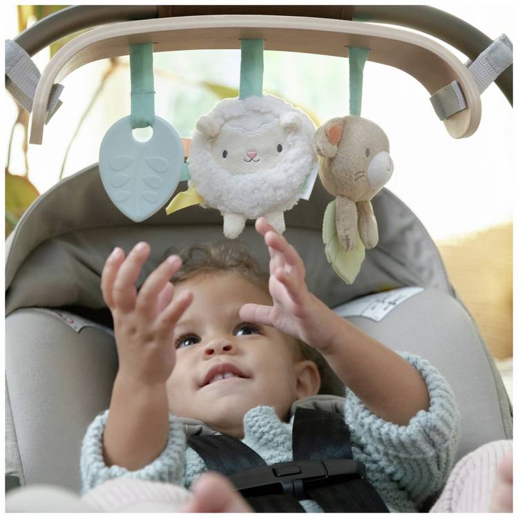 Ingenuity baby toy bar wooden with three toys, UK version