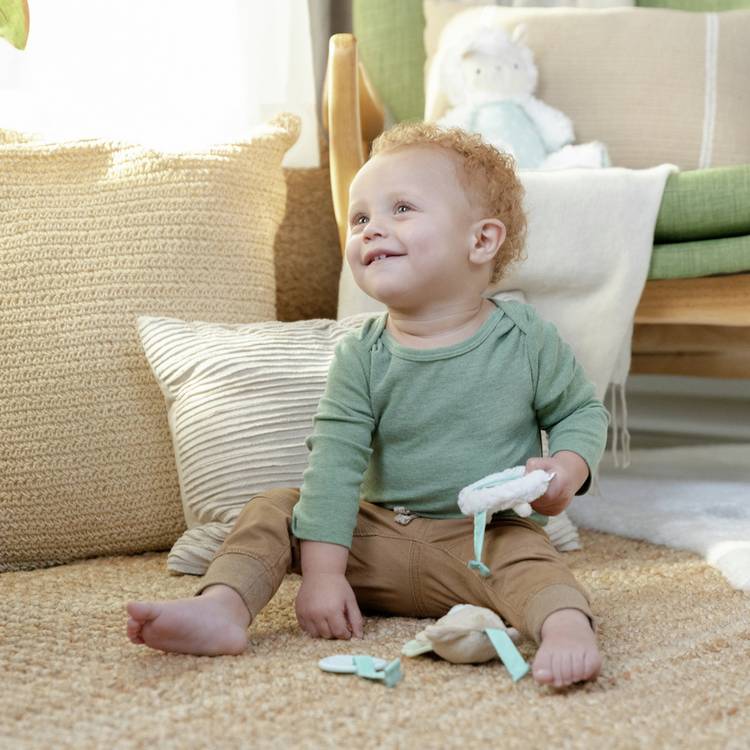 Ingenuity baby toy bar wooden with three toys, UK version