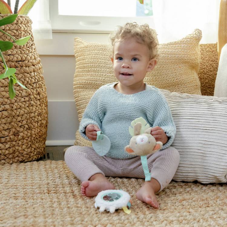 Ingenuity baby toy bar wooden with three toys, UK version