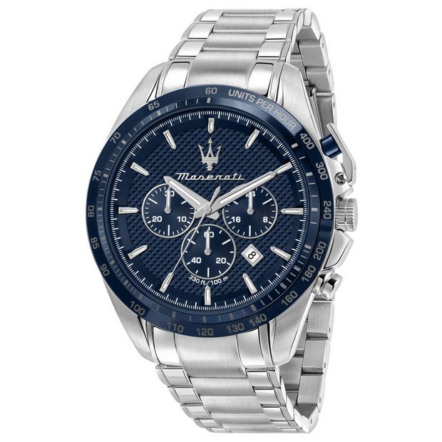 Maserati Traguardo blue dial chronograph watch stainless steel bracelet - British product