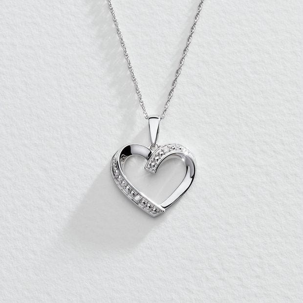 Revere sterling silver diamond heart open pendant necklace (British brand)
