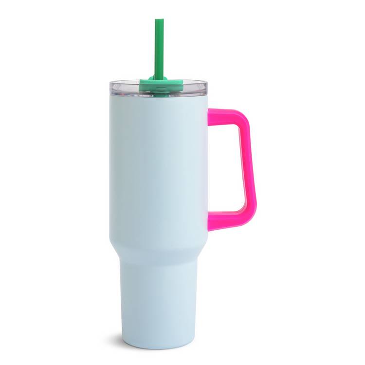 Habitat thermal travel mug pink handle blue 1182ml (British brand)