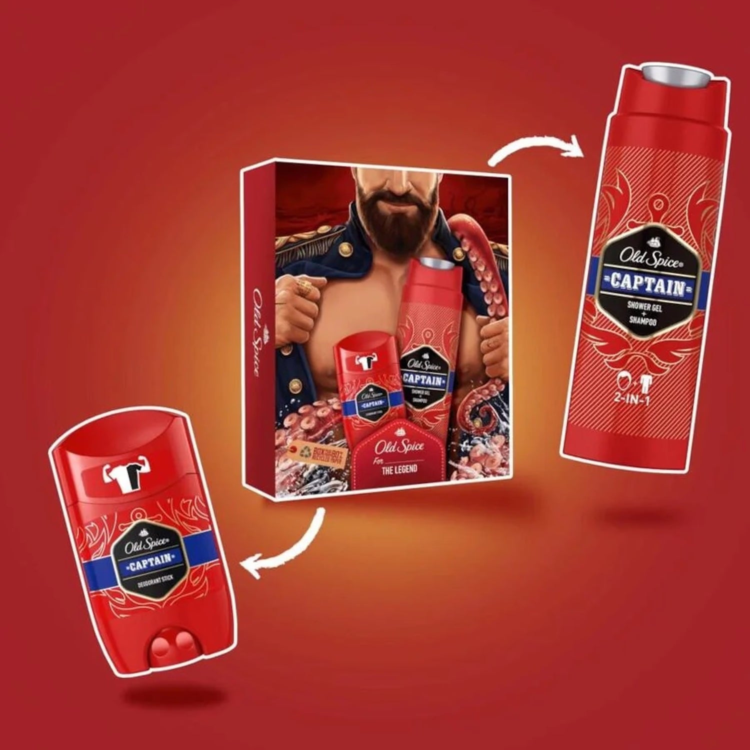 Old Spice Captain deodorant stick and shower gel gift set, UK version