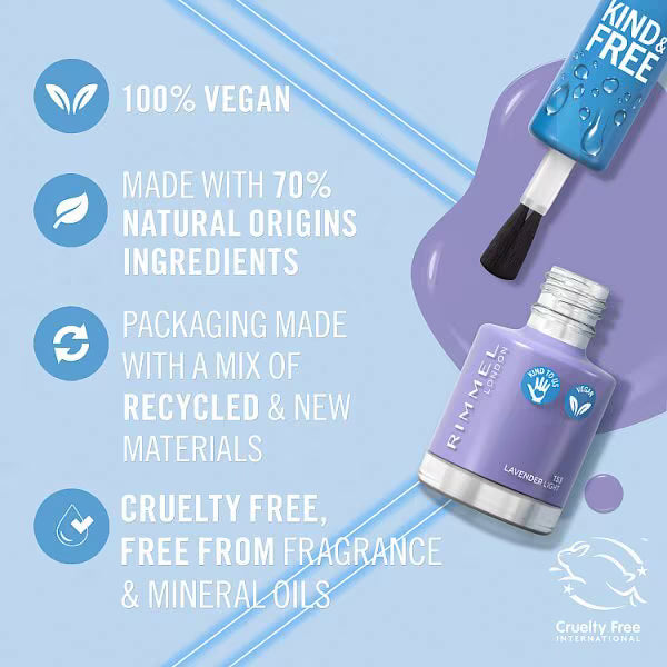 Rimmel Kind & Free Nail Polish Lavender Light, imported from the UK
