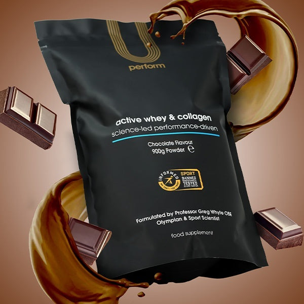 U-Perform chocolate whey collagen protein powder 900g, imported from the UK