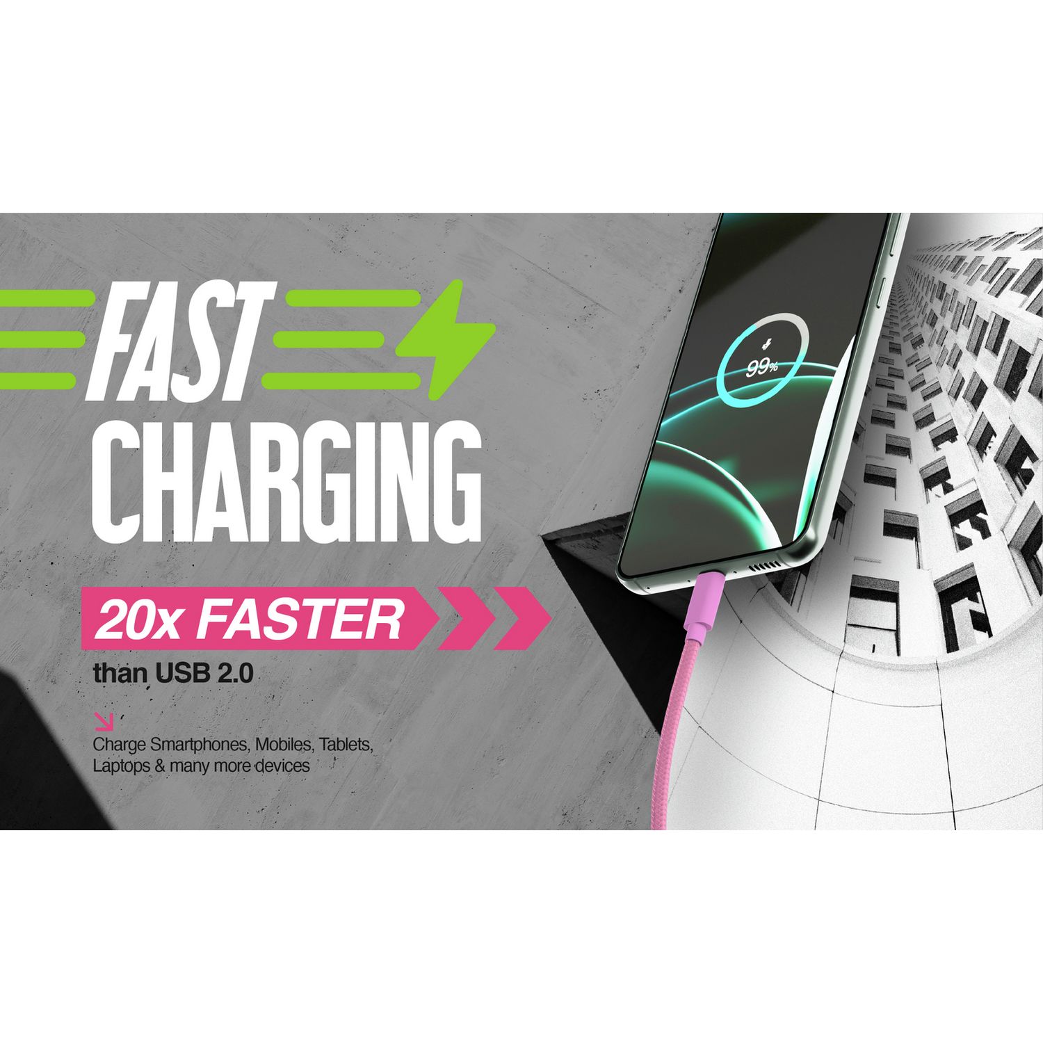 Juice USB-C to USB-C charging cable 2m pink (British brand)