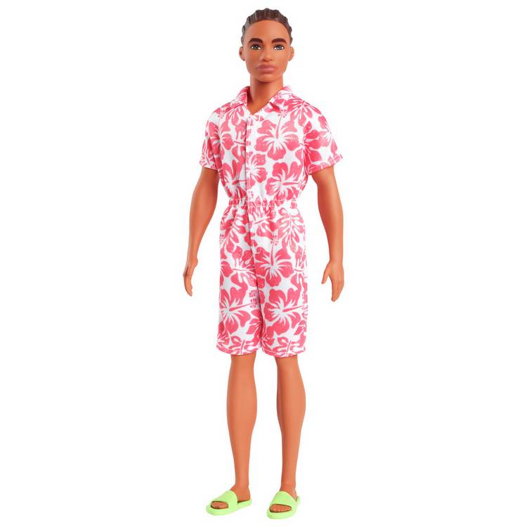 Barbie Ken doll with coral jumpsuit braided hair, imported from the UK