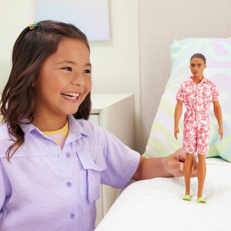 Barbie Ken doll with coral jumpsuit braided hair, imported from the UK